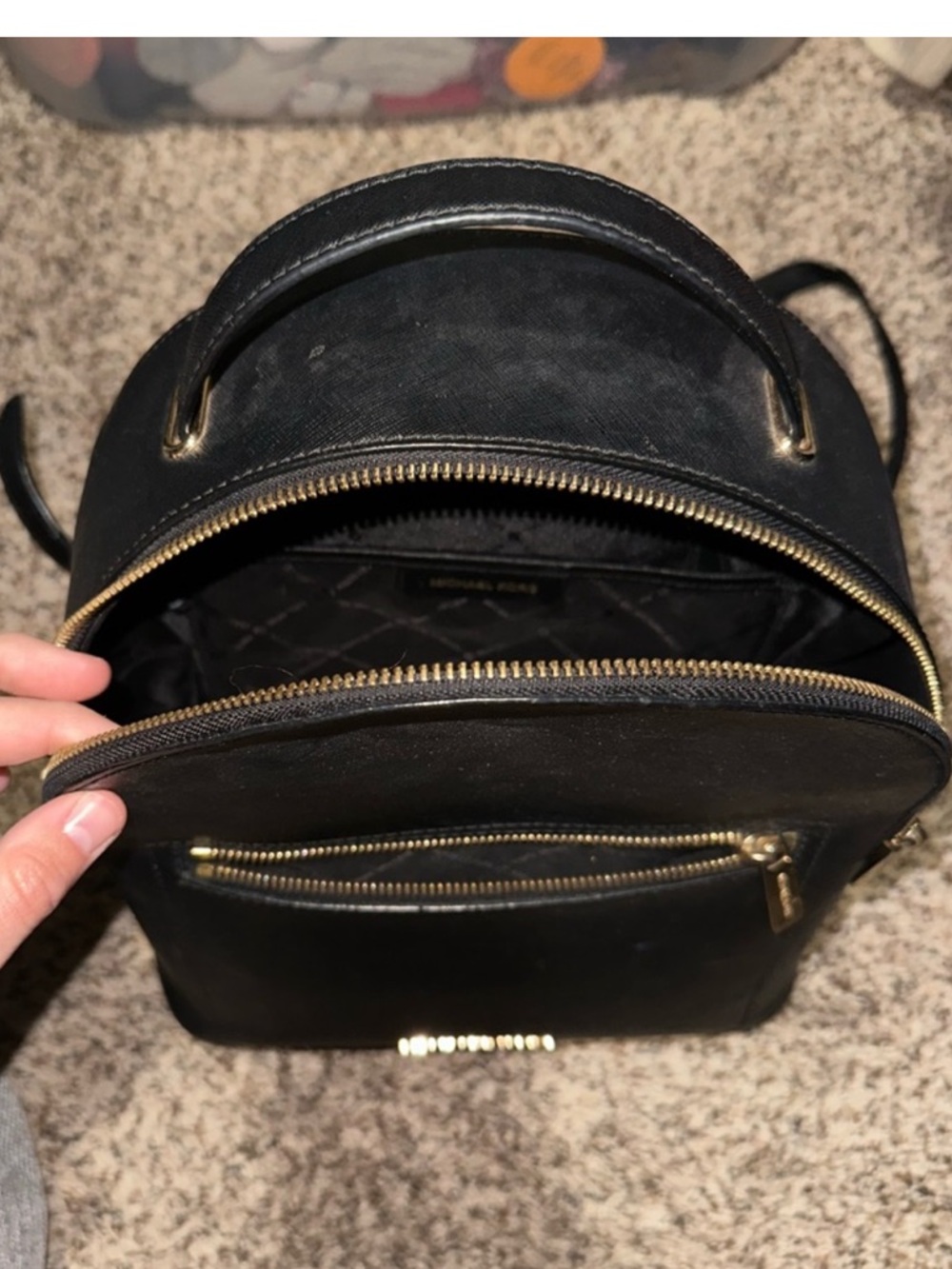 Michael Kors Black Leather Backpack with Gold Hardware - Picture 2 of 3